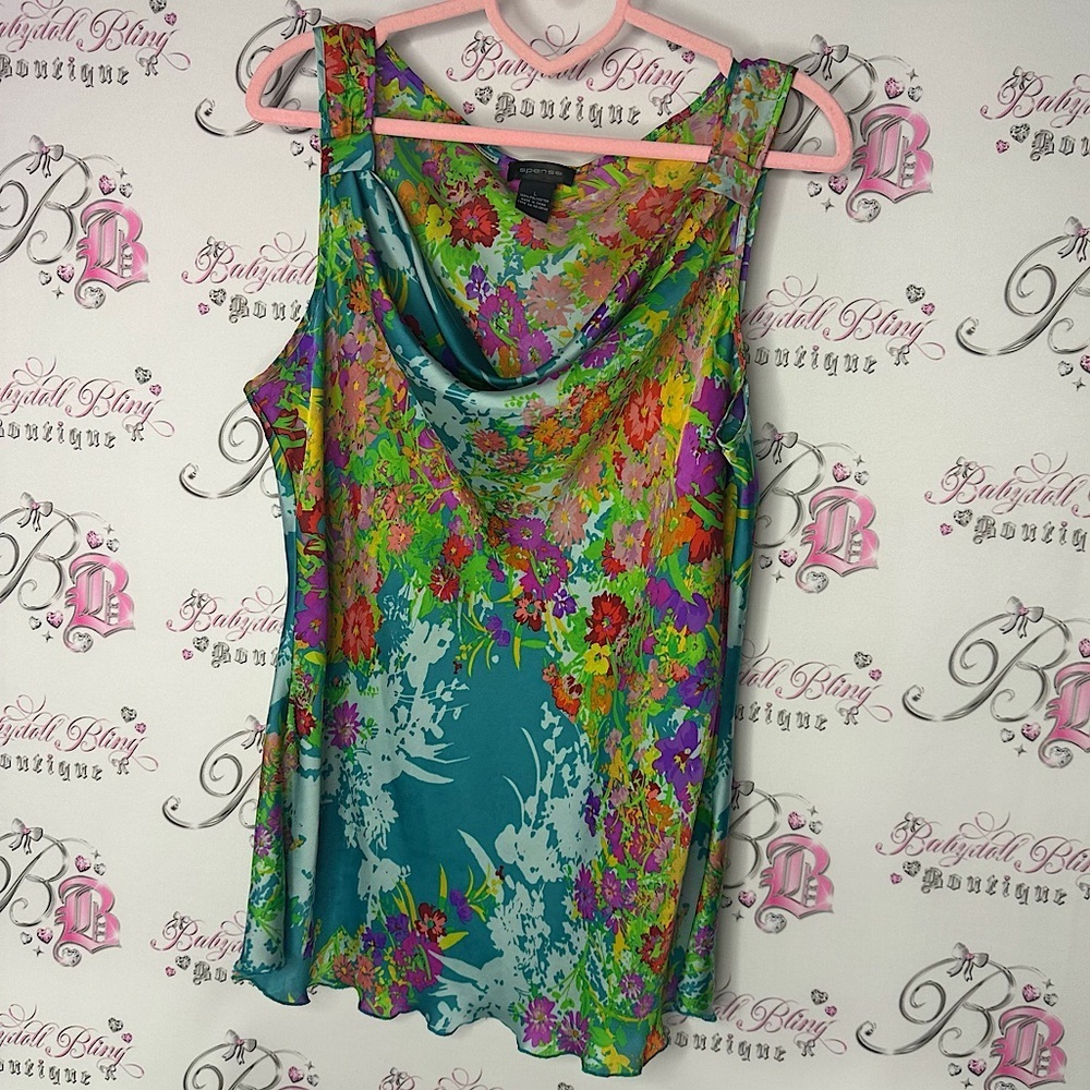Spense scoop neck cowl tank top blouse flowers 💐 Colorful Floral Tank Top